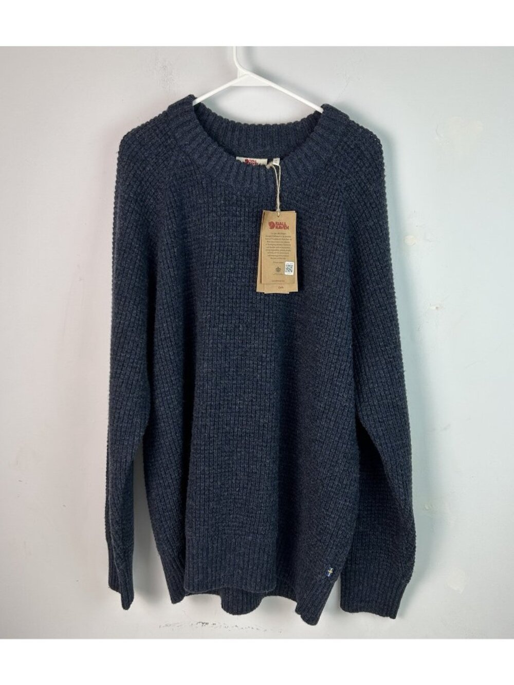 Fjallraven Ovik Waffle Knit Merino Wool Sweater Pullover Blue Xxl NEW NWT